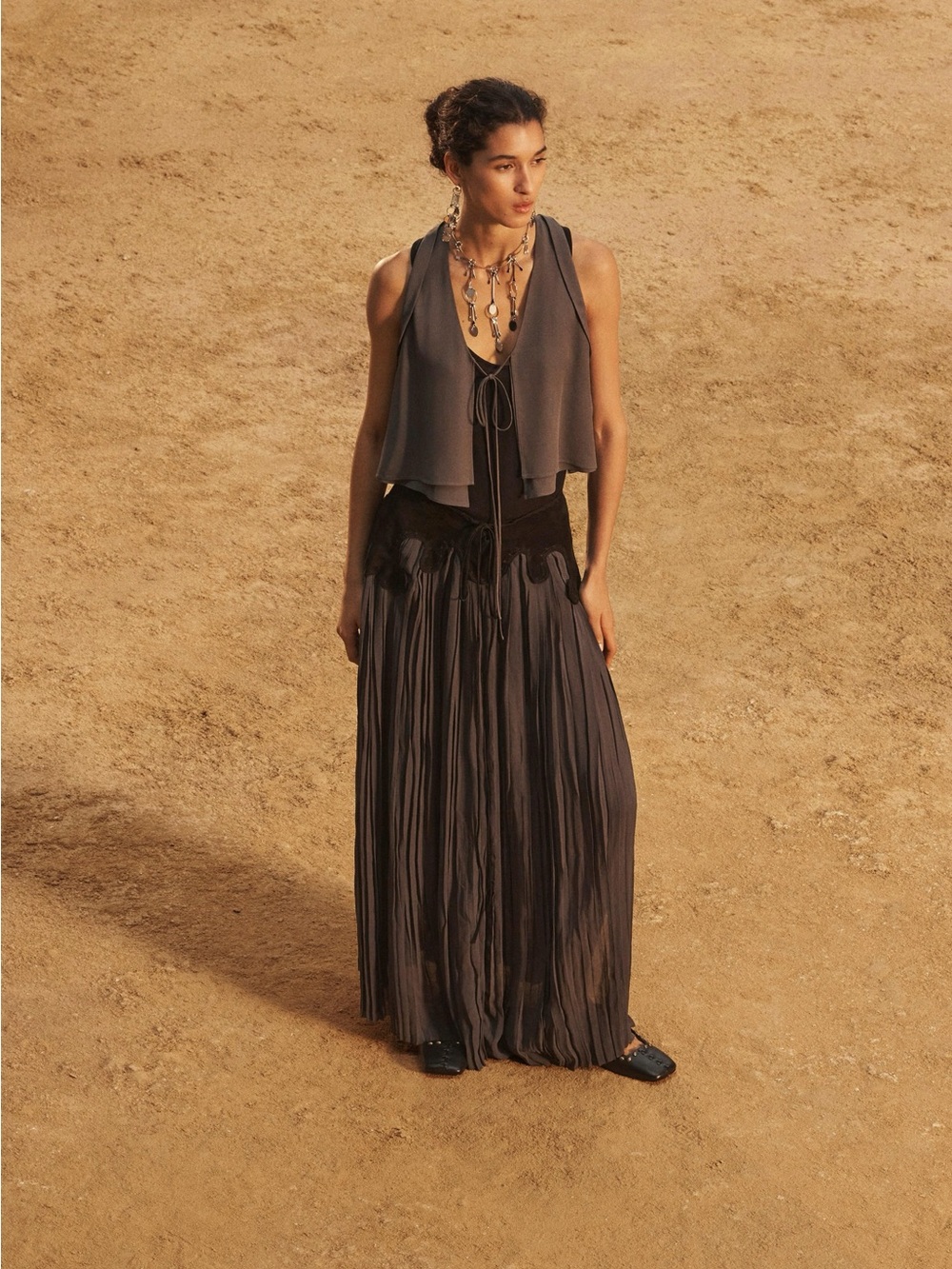 Zara Charcoal Pleated Skirt